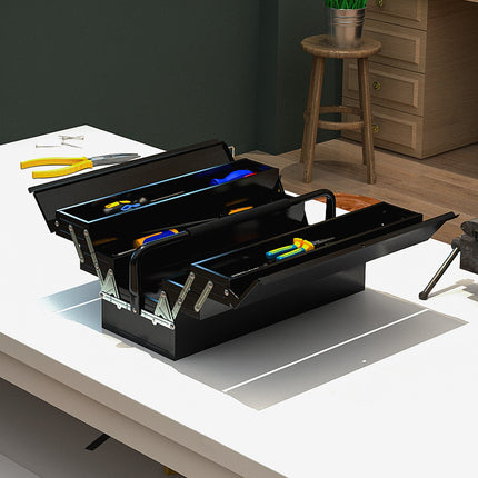 Boîte à outils, boîte à outils, 5 compartiments, pliable en acier (SPCC) noir, 56 x 20 x 41 cm Aosom