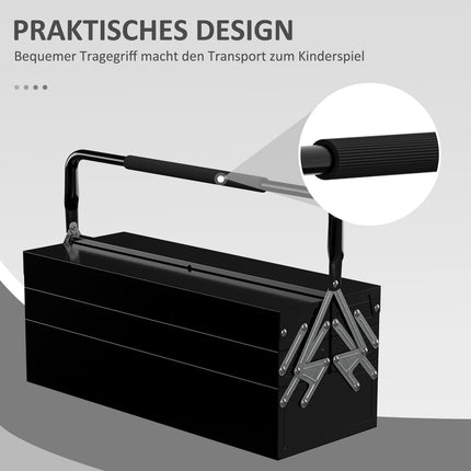 Boîte à outils, boîte à outils, 5 compartiments, pliable en acier (SPCC) noir, 56 x 20 x 41 cm Aosom