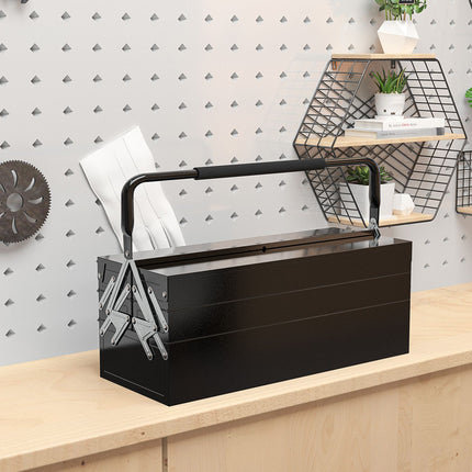 Boîte à outils, boîte à outils, 5 compartiments, pliable en acier (SPCC) noir, 56 x 20 x 41 cm Aosom