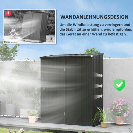 Abschließbarer Stahl-Gartenschuppen 1,34m² – Schwarz, Pultdach