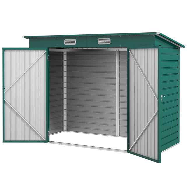 Remise à outils 4,1 m³, abri de jardin avec toit en appentis, 249 x 121 x 166/183 cm, remise à outils avec doubles portes verrouillables, fenêtres, garage à vélos, armoire de jardin en acier, pour cour, jardin, vert Aosom