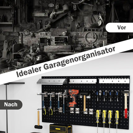 Werkzeugwand Werkzeug Lochwand mit 3 Lochplatten &amp; 28-teiligem Hängezubehör schwarz