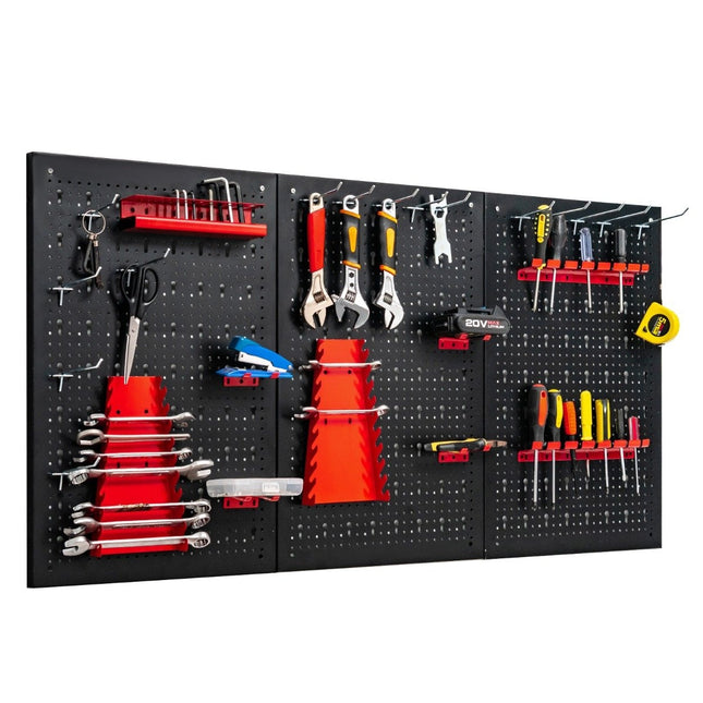 Mur à outils avec 25 accessoires suspendus système de rangement porte-outils assortiment 3 panneaux perforés 120 x 60 cm