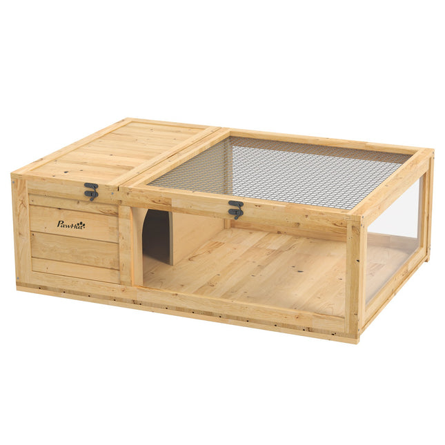 Enclos pour tortues à deux zones, bois de sapin, 91 x 60,5 x 32 cm