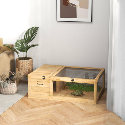 Enclos pour tortues à deux zones, bois de sapin, 91 x 60,5 x 32 cm