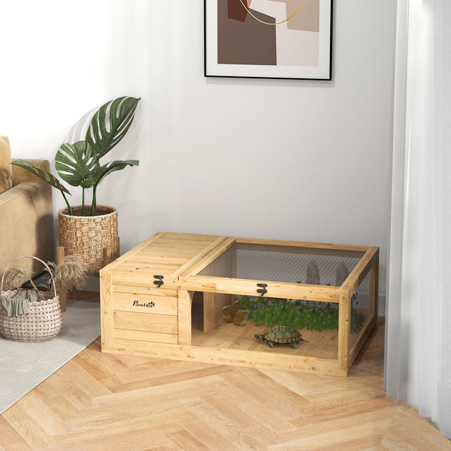 Enclos pour tortues à deux zones, bois de sapin, 91 x 60,5 x 32 cm