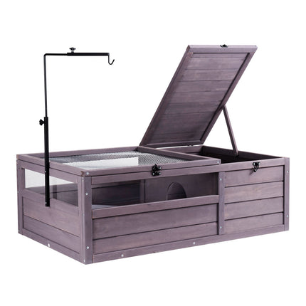 Tortoise Habitat, 2-Room Wood Enclosure, Lamp Holder