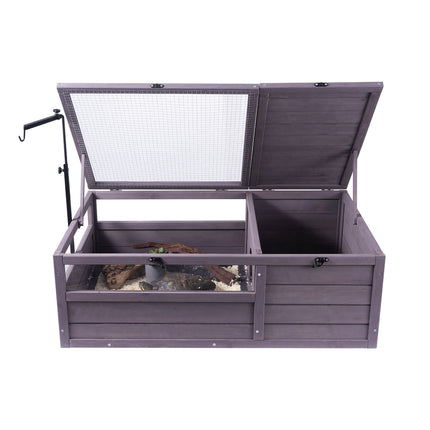 Tortoise Habitat, 2-Room Wood Enclosure, Lamp Holder
