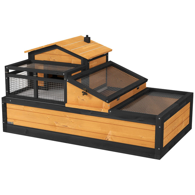 Maison pour tortues, 2 niveaux, intérieur/extérieur, bois de sapin, jaune