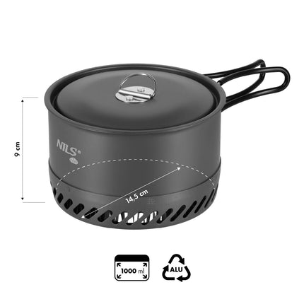 Kochtopf mit Deckel, Aluminium-Kühlkörper, 1000 ml