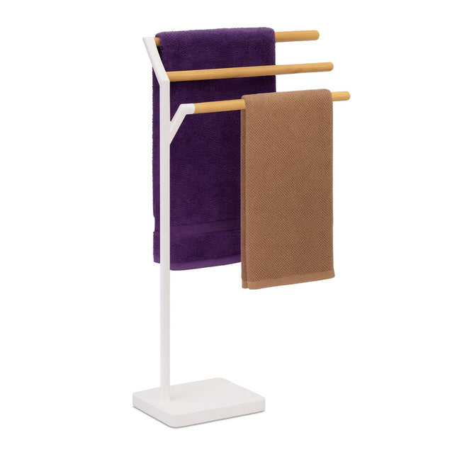 Porte-serviettes autoportant, 3 barres, bambou et métal