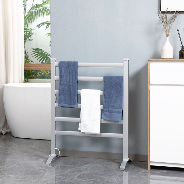 Elektrischer Handtuchheizkörper, 6 Stangen, weißes Aluminium, Badezimmer