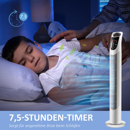 Ventilateur colonne, 3 modes, fonctionnement silencieux, minuterie, télécommande, blanc