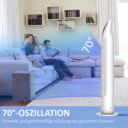 Ventilateur colonne, 3 modes, fonctionnement silencieux, minuterie, télécommande, blanc