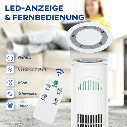 Turmventilator mit 70° Oszillation, 77 cm, 45W, 3 Geschwindigkeiten