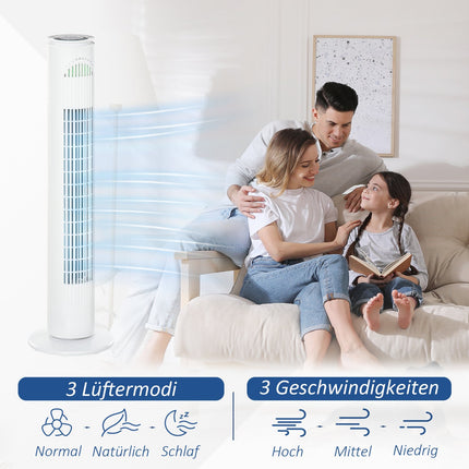 Turmventilator mit 70° Oszillation, 77 cm, 45W, 3 Geschwindigkeiten