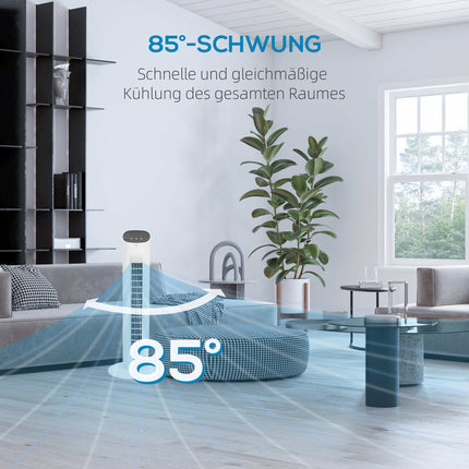 Ventilateur tour avec télécommande, 3 vitesses, oscillation à 85°
