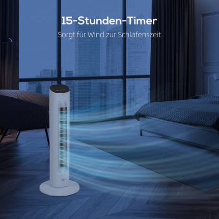 Ventilateur tour avec télécommande, 3 vitesses, oscillation à 85°