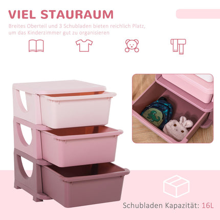 3-stöckiger Spielzeugschrank für Kinder – Rosa