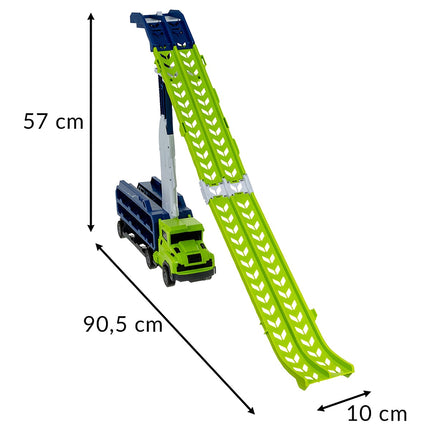 Camion jouet avec toboggan et ensemble de 6 voitures en métal