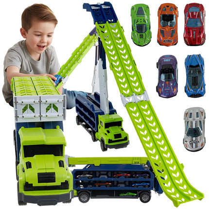Camion jouet avec toboggan et ensemble de 6 voitures en métal