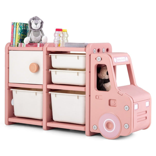 Spielzeugregal 2 Ebenen Kinderregal mit Schubladen und Aufbewahrungsboxen 110 x 32 x 66 cm Rosa
