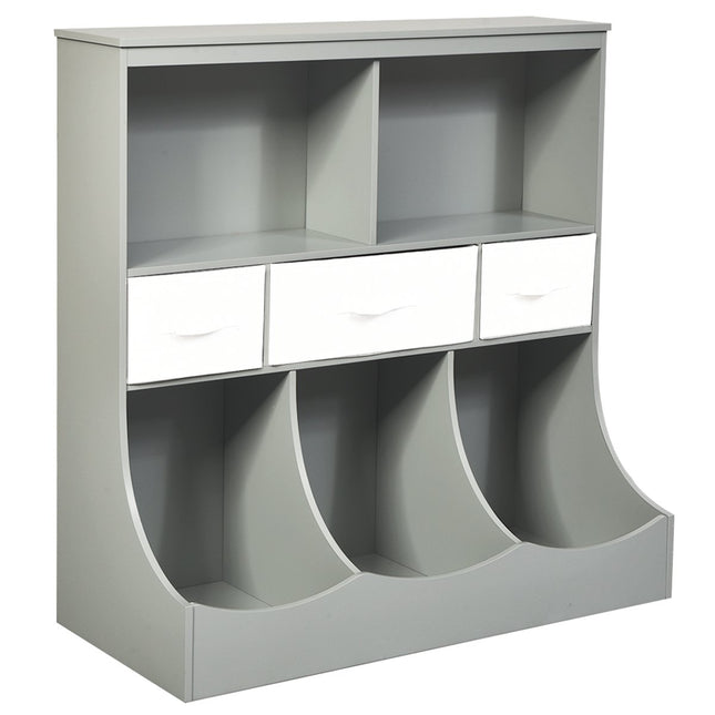 Spielzeugregal mit 5 Fächern &amp; 3 Schubladen Kinderregal Spielzeug Organizer 93 x 40 x 94 cm Grau