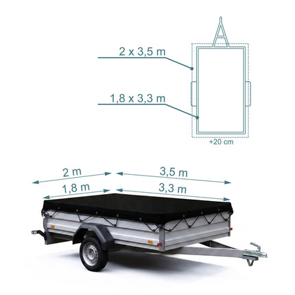 Filet de chargement pour remorque, mailles fines, 2 x 3,5 m, noir
