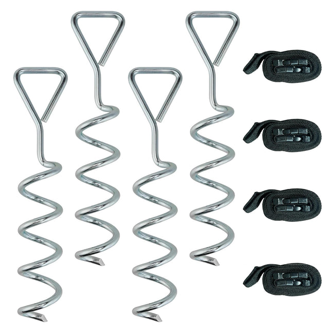 Kit d'ancrage pour trampoline, 4 piquets en spirale, sangles réglables