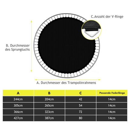 Tapis de rechange pour trampoline, cadre de 366 cm, noir, polypropylène durable
