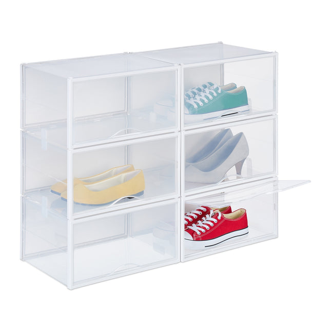 Boîtes à chaussures transparentes avec portes, lot de 6, empilables