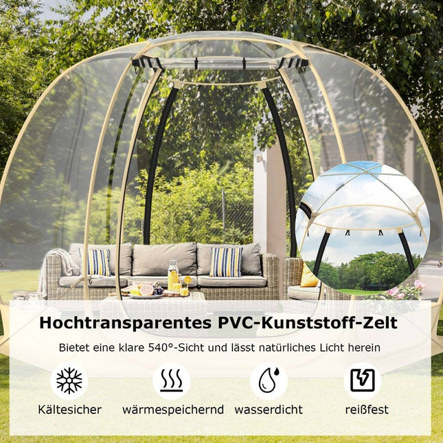 Tente transparente pop up pour 6 à 10 personnes avec 2 grandes portes roulantes, tente de sport pliable