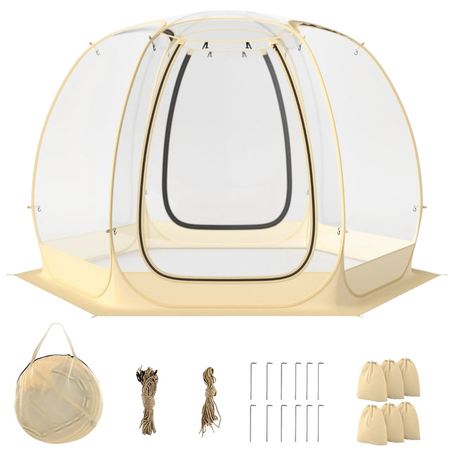 Tente transparente pop up pour 6 à 10 personnes avec 2 grandes portes roulantes, tente de sport pliable
