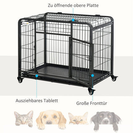Transport Box Cage De Transport Pliable Avec Roulettes, 2 Portes Verrouillables, Métal, Gris + Noir, 94 X 58 X 69,5 Cm