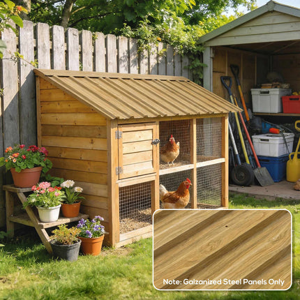 Trapezoidal Roof Sheets Set of 12, Galvanised Steel, 129 x 45 cm, Natural Wood