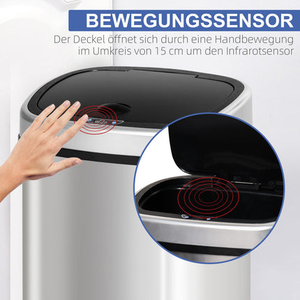 Automatischer 58-Liter-Abfalleimer aus Edelstahl mit Sensor