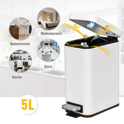 5L Treteimer aus weißem Metall mit Inneneimer für das Büro