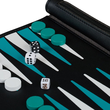 Reise-Backgammon-Set, Leder-Optik zum Aufrollen