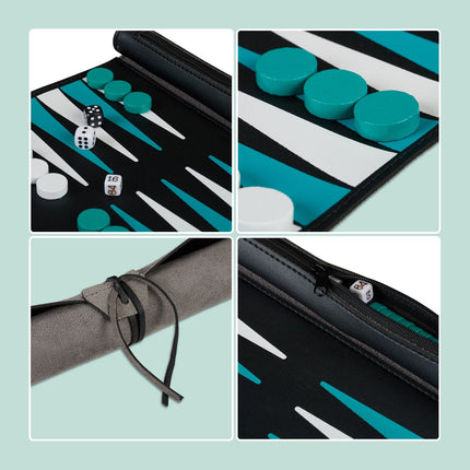 Reise-Backgammon-Set, Leder-Optik zum Aufrollen
