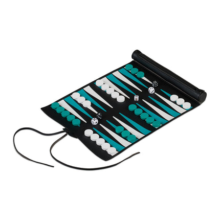 Reise-Backgammon-Set, Leder-Optik zum Aufrollen