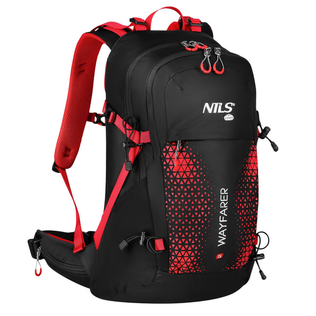 Sac à dos de voyage 35 L, rouge - ventilé, housse de pluie
