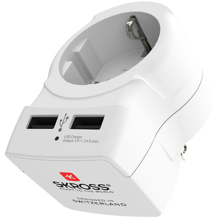 Travel adapter Europe to USA etc. 2xUSB-A 12W Grounded
