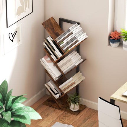 Bibliothèque en forme d'arbre, 7 niveaux, brun rustique, peu encombrante