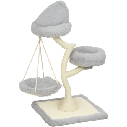 Tree-Shaped Cat Tree 115 cm with 2 Washable Beds and Hammock, Light Grey