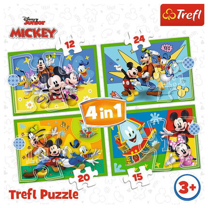 Trefl Mickey Mouse Puzzle 4 en 1, ensemble 12 15 20 24 pièces