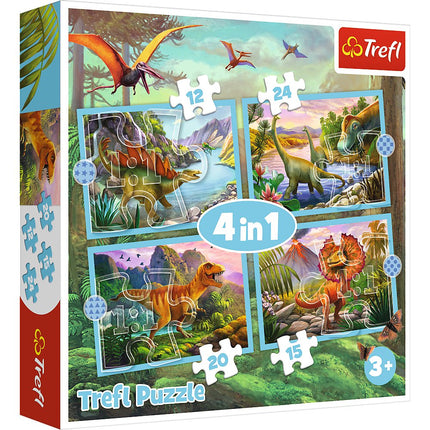 Trefl Puzzle Dinosaures 4 en 1, ensemble 12 15 20 24 pièces