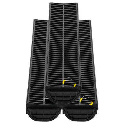 Trench Drain System, HDPE Channel With Plastic Grate, 3-Pack