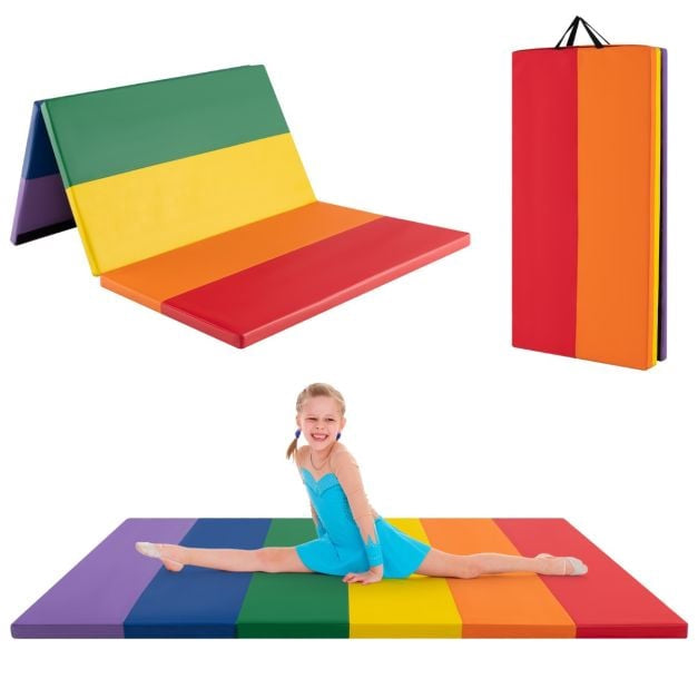 Tapis de gymnastique acrobatique pliable en trois, en cuir PU, avec poignées