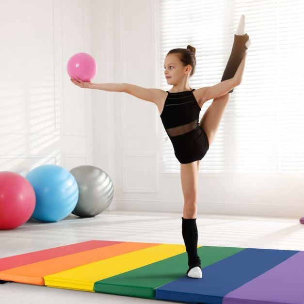 Tapis de gymnastique acrobatique pliable en trois, en cuir PU, avec poignées