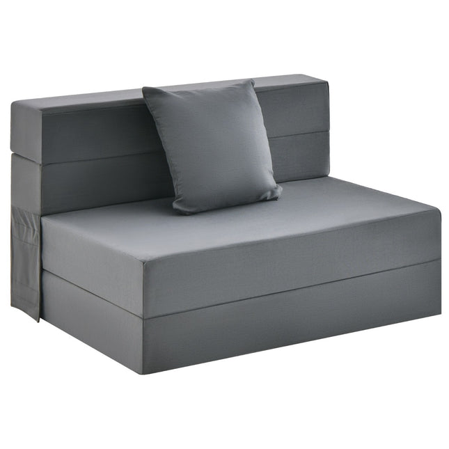 Matelas pour canapé-lit trois volets, 15 cm d'épaisseur, avec oreiller, gris foncé